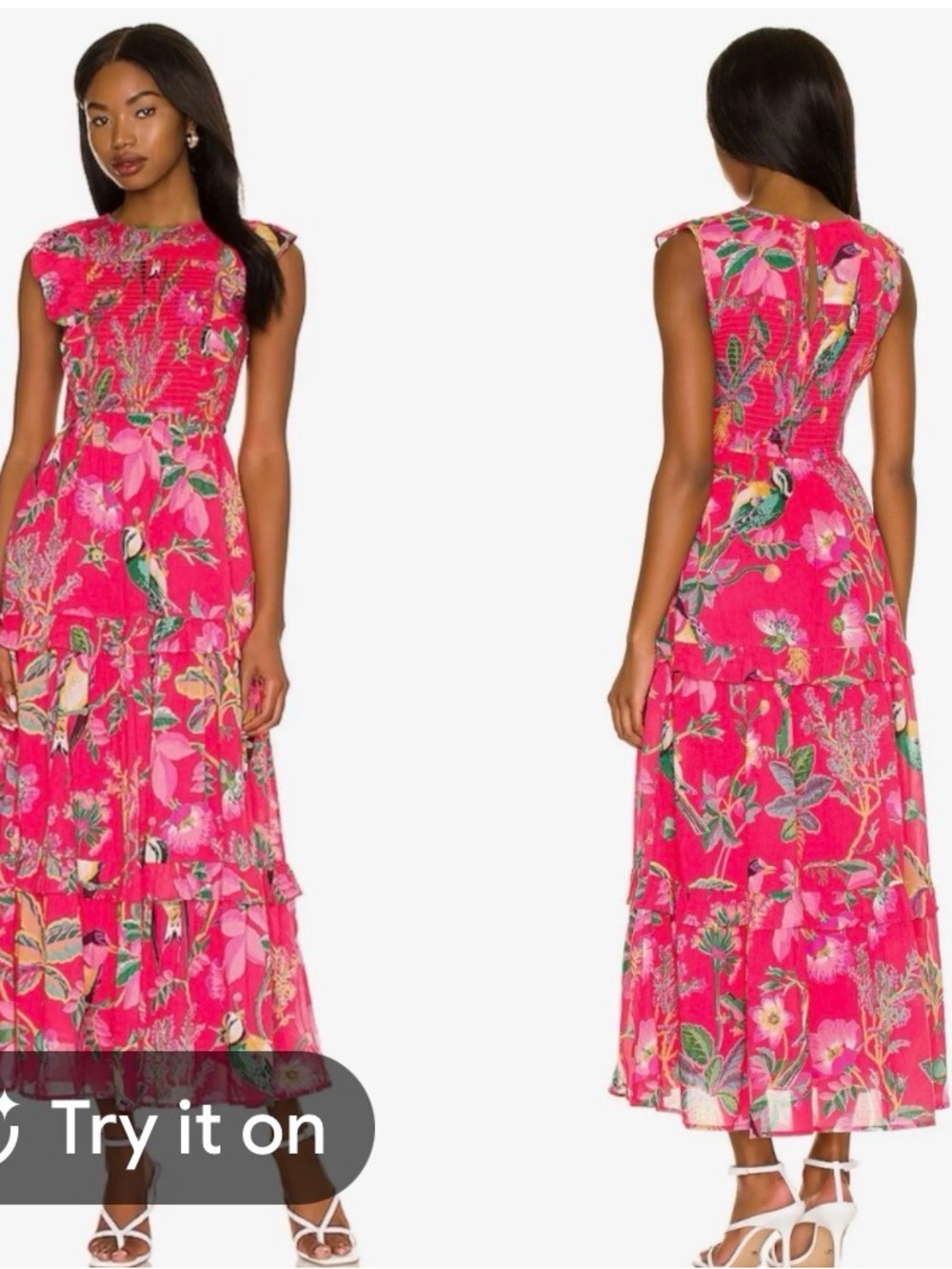 Banjanan Coral Pink Floral Ruffle Maxi Dress